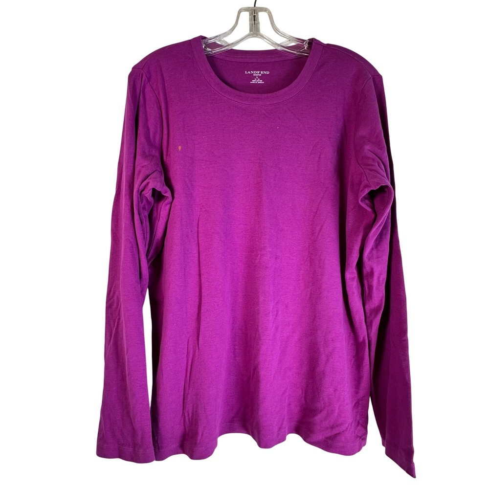 Lands End Womens Large Purple Cotton Shaped Long Sleeve Crewneck Tee Shirt